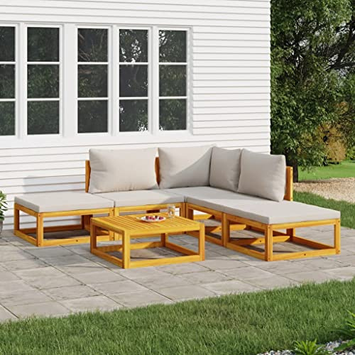 Qnhdfrt Garten Lounge Set 6 Teile Akazien Massivholz Sofa Eckcouch Tisch mit Polstern Grau Outdoor Sitzgruppe für Terrasse Balkon Garten