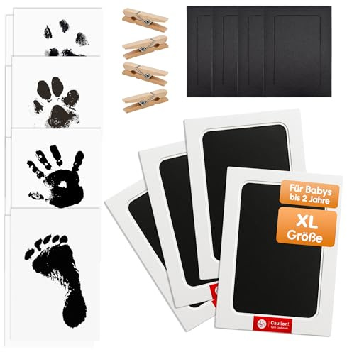 daqoupzi 4 Stück XL Pfotenabdruck Set Hund, 4 Stück Bilderrahmen, Pfotenabdruck Set Katze, Hundepfoten Abdruck, Baby Abdruckset für Neugeborene, Clean Touch Stempelkissen für Baby Shower