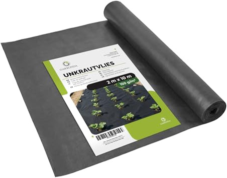 Garronda Toile de Paillage 150g/m² Geotextile 2m x 10m 20m² Noir GD-0177 | Toile Anti Mauvaises Herbes, Géotextile Jardin, Stabilisé UV, Perméable à l'Eau, Résistant à la Déchirure pour Gravier Allées
