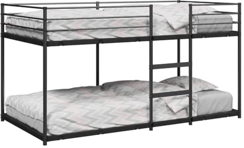 Runheo Etagenbett Schwarz 100x200 cm, Robustes Stahl Bettgestell mit Lattenrost, Platzsparendes Design für Schlafzimmer, Erwachsene, Kinder ab 6 Jahren