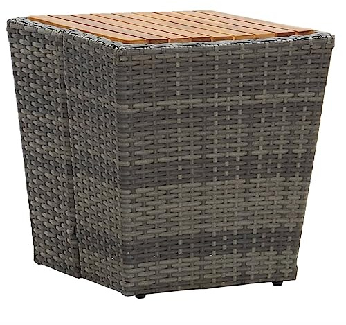 Owoxanthellate Beistelltisch Grau 41,5 x 41,5 x 43 cm aus wetterfestem PE-Rattan und Akazie Holz massiver Klapptisch Gartentisch Modernes Design für Balkon Terrasse & Wohnzimmer