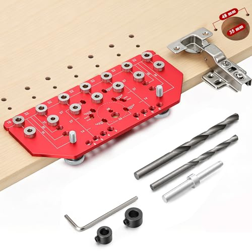 Shelf Pin Jig and Hinge Jig, Aluminum Alloy Shelf Pin Drilling Jig, Self-contained Clamping Function Shelf Peg Hole Jig Cabinet Hardware Jig Woodworking Tool Drill Guide for 5mm and 1/4 Straight Hole