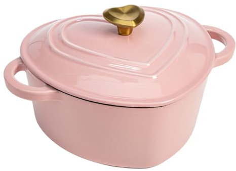 Paris Hilton Schmortopf aus emailliertem Gusseisen, herzförmig, mit Deckel, Doppelgriffe, funktioniert auf allen Herdplatten, ofenfest bis 260 °C, 2 Viertel, Rosa