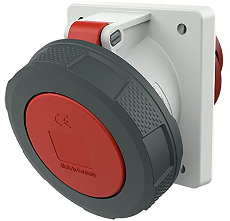 Mennekes (Unternehmen) 209 A Panel Mounted Sockel mit weichen Kontakt, IP 67 Schutz, 6 Stunden Earth Position, 5 Pole, 63 A, 400 V, rot