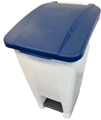 Chabrias Ltd 60 Litre Blue & Paper Card Logo Step On Pedal Bin for Schools, Medical, and Waste Management Nestable Plastic Bin with Wheels and Handle