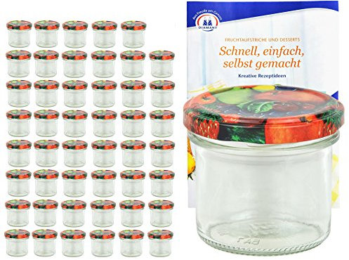 MamboCat Lot de 48 bocaux en verre de 125 ml avec couvercle décor fruits to 66 + livret de recettes Diamant Gelierzauber (français non garanti)