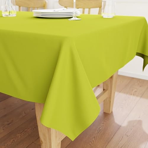 Encasa XO Baumwoll-Canvas-Tischdecke | Kalkgrün Einfarbig | Rechteckige Größe 140x180 cm | Esstischdecke zur Dekoration – maschinenwaschbar