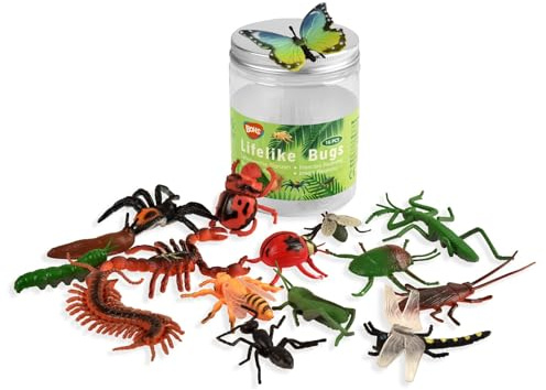 BOHS Figurines de Jeux d'Insectes, Jouets d'Insectes Réalistes pour Projets Éducatifs - 16 Pcs, 2-3 Pouces de Longueur - Faveurs de Fête Parfaites, Support de Gâteau d'anniversaire