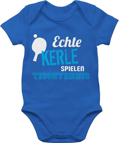 Baby Body Junge Mädchen - Sport & Bewegung - Echte Kerle spielen Tischtennis - 1/3 Monate - Royalblau - strampler+tischtennis basketball outfit 25. geburtstag tischtennisspieler babysachen