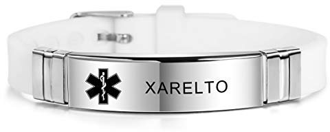 MOWOM Medical SOS Notfall Armband Personalisiertes Gravur Silikon Edelstahl Namensarmband Männer Damen Jungen Mädchen - Bündel mit Notfallkarte, Kartenhülle (Weiß Xarelto)