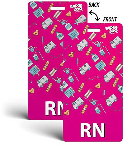 BadgeZoo RN Badge Buddy – Pink mit medizinischen Symbolen – Vertikaler Ausweis für registrierte Krankenschwestern