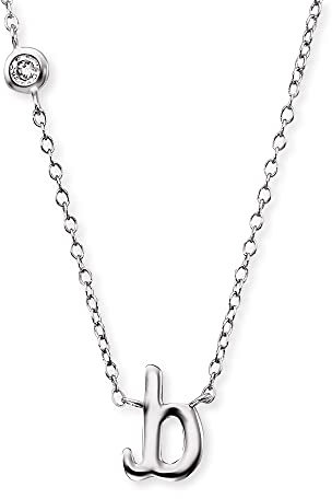 Engelsrufer Halskette aus Sterling Silber mit Anhänger Buchstabe B - besetzt mit einem Zirkonia Stein - in zwei Längen verstellbar - Länge: 44cm