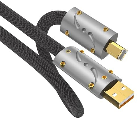 Viborg HiFi - Cavo USB 1,2 m, USB 2.0 tipo A a B, OFC placcato in argento (rame senza ossigeno), cavo audio HiFi per dispositivi DAC HIFI, cavo audio USB di fascia alta