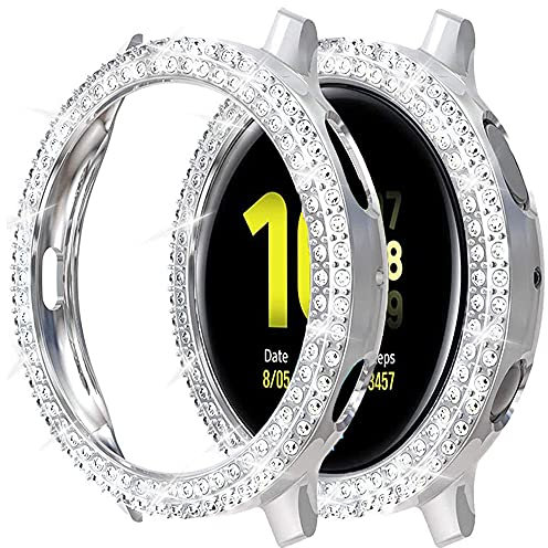 Miimall Kompatibel mit Samsung Galaxy Watch Active 2 44mm Hülle, Strass Glitzer Harter PC Schutzhülle Stoßfest Kratzfest Bling Diamant Bumper Case für Samsung Galaxy Watch Active 2 44mm - Silber