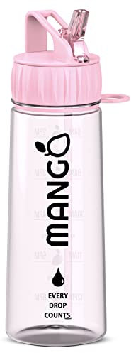 MANGO 600ml Water Bottle With Straw - Motivational Time Markings - BPA Free Sports Kids water Bottles With Flip Nozzle And Leakproof Cap - Perfect for Kids and Sports, toddler bottle