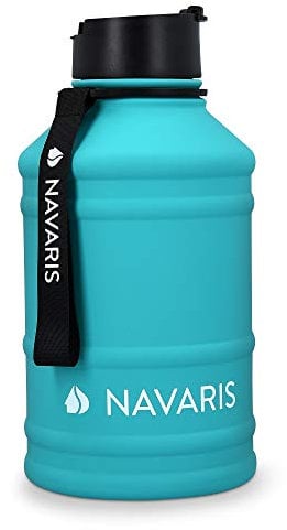 Navaris Stainless Steel Water Bottle - 2.2 Litre Large Metal Sports, Camping, Gym Canteen for Drinking Water, Liquid, Drinks