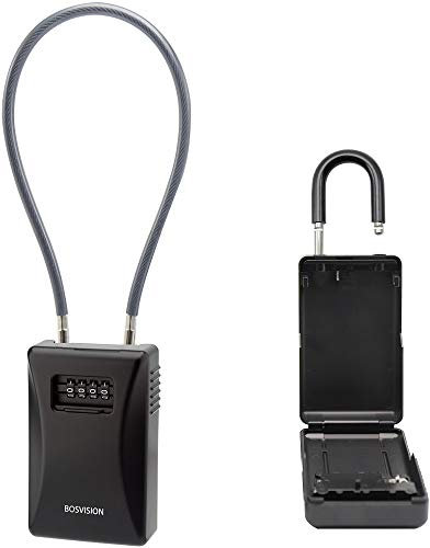 Key Lock Box, Detachable shackle design, 4 Digit Combination Large Internal Key Storage Box/Key Safe Box for Indoors and Outdoors… (Dust cover + 50cm Cable)