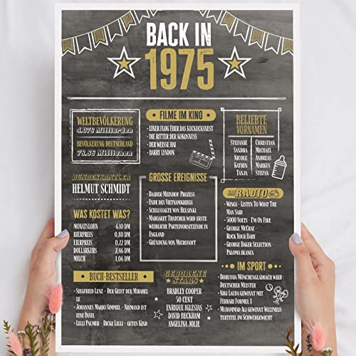 50 Geburtstag Mann & Frau Holzbild Back in 1975 Chronik personalisierbar zum Hinstellen/Aufhängen opt. beleuchtet, 50 Geburtstag Frauen & Männer, 50 Geburtstag Frau, 50. Geburtstag Frau & Mann Deko