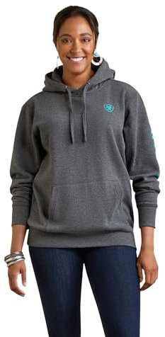 ARIAT Damen Logo Hoodie Sweatshirt, Charcoal Heather, 46
