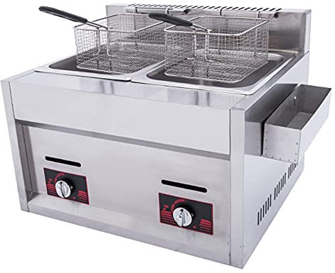20L Friggitrice Professionale in Acciaio Inox Fornello da Esterno a Gas GPL Friggitrice a Doppio Serbatoio per Patatine Fritte Ristorante Cucina Domestica