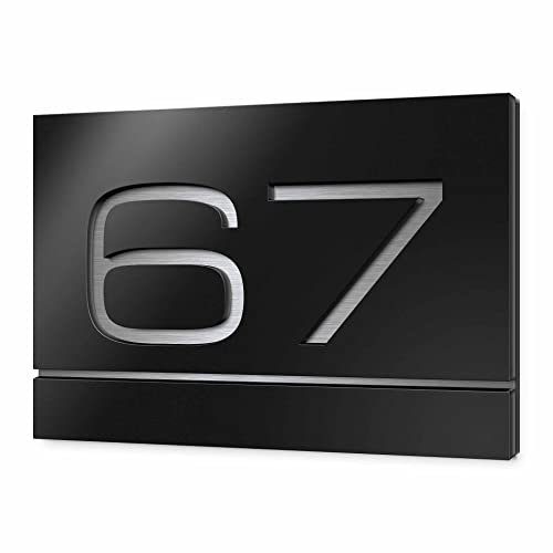 Hausnummern mit Straßenname rostfrei & wetterfest | Schwarz oder anthrazit aus Hochglanz Acryl Glas mit V2A Edelstahlplatte | Hausnummernschild Eingangsschild