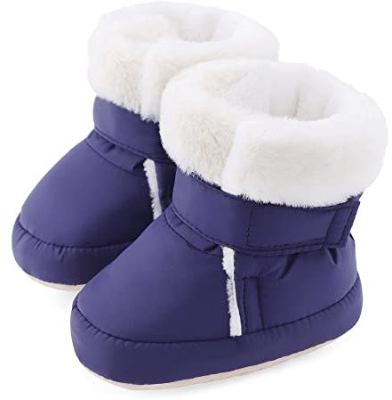 LACOFIA Stivali Neonato Invernali Scarpe Primi Passi per Bambino con Suola Morbida Antiscivolo Ciabatte Culla Neonato Blu Marino 6-12 Mesi