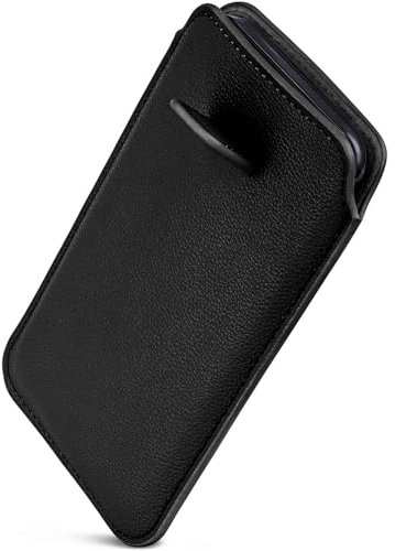 ONEFLOW Custodia sottile con funzione di estrazione, compatibile con Apple iPhone 13, fodera interna in microfibra di alta qualità + robusta linguetta di traino, nero