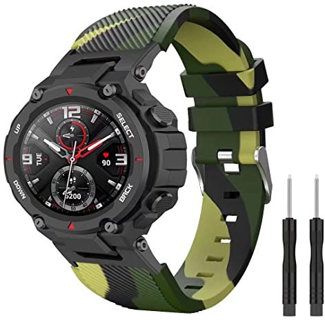Silikonarmband kompatibel mit Amazfit T-Rex Camo-Band, iPartsonline kompatibel für Amazfit T-Rex Pro, Ersatzbänder, Camo/Grün