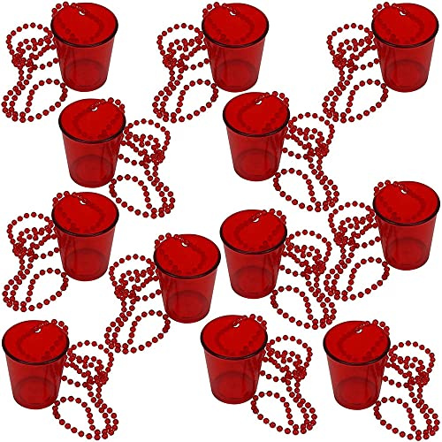 Ailovone 12 Stück Bachelorette Halskette Schnapsgläser mit Kette zum Umhängen Braut Kunststoff Perlen Braut Schnapsglas Mädelsabend Accessoires für Junggesellenabschiede Brautparty Dekoration (rot)