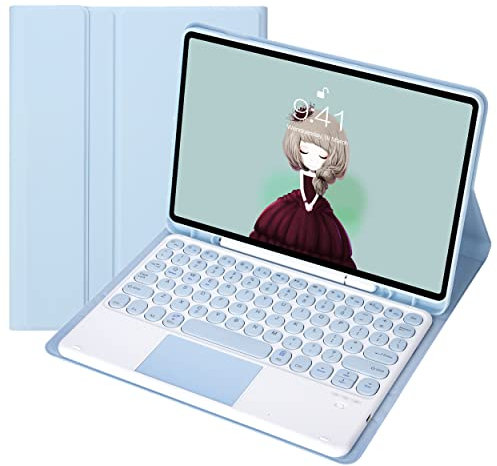 Keyboard Cover Case for iPad 9.7'' (2018/2017, 6th/5th Gen.), Wireless Bluetooth Keyboard, Detachable/Trackpad, Soft TPU Back Cover, with Pencil Slot