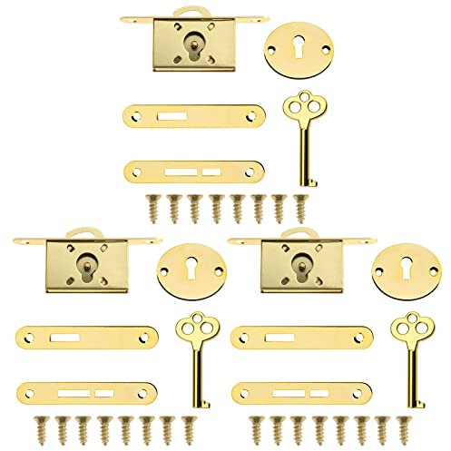 ECSiNG 3 Sätze Schrankschloss Exquisites Dekoratives Schmuckkästchenschloss mit Schlüsseln Und Schrauben Vintage-Holzkiste Schloss Möbelkoffer Kleines Schloss Golden