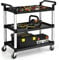 TANGZON 3 Tier Service Cart, Rolling Tool Trolley with Locking Wheels & 2 Handles, Utility Trolley Cart for Workshop Garage, 150KG Load Capacity (103 x 49 x 98cm, Aluminum+PP, Black+Silver)