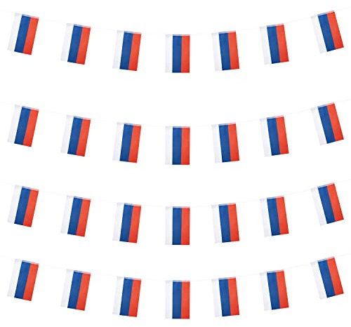 WXTWK Russland-Flaggen, russische kleine Mini-Wimpel, Banner, Flagge, Festival-Dekorationen (15 m, 38 Flaggen)