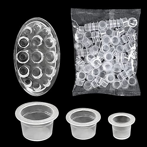 300 Stück Tattoo Farbkappen Cups, Einweg Tintenbecher,Kleine Small Tinte Pigment Cups,Kunststoff Farbbehälter (Inklusive Sockel)