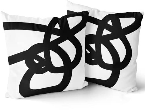 Kawani Schwarz und Weiß Kissenbezüge 45.7x45.7 cm in abstrakter moderner Graffiti-Kunst-Linie dekorative Couch-Kissenbezüge mit Reißverschluss, 2er-Set, Kissen, Outdoor
