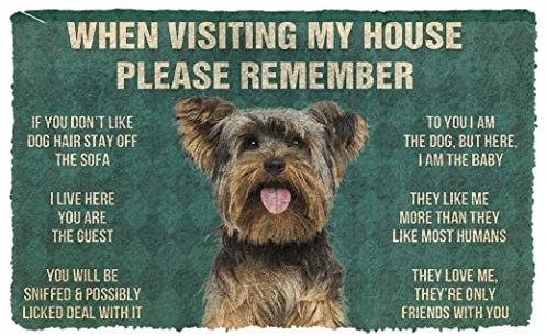Agriism Door Mat Indoor Entrance Please Remember Yorkshire Terrier Dog's House Rules Doormat Personalized Gifts Home Decor Housewarming Decor 24x16 Inch
