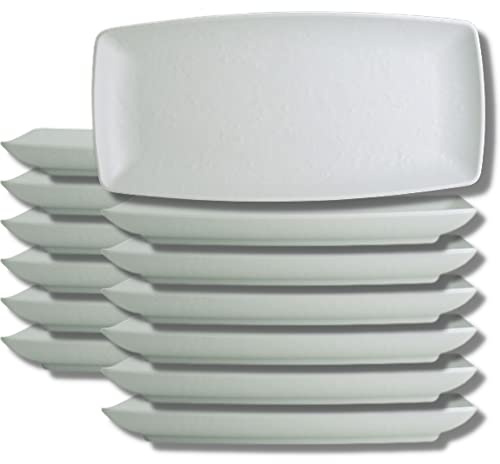 Creations Melamine Dinner Platter Plates, Steelite Heavy Duty Break Resistant Commercial Foodservice Restaurant, Cali Rectangle 11.5 x 5.5, Contemporary Textured Surface, 12 Set, White
