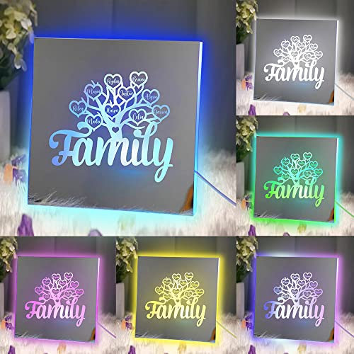 Certykllp Lampe miroir personnalisée avec 1 à 10 noms d'arbre de vie personnalisé, lampe de décoration d'intérieur pour la fête des mères, cadeau pour grand-mère, grand-mère, maman (arbre de vie)