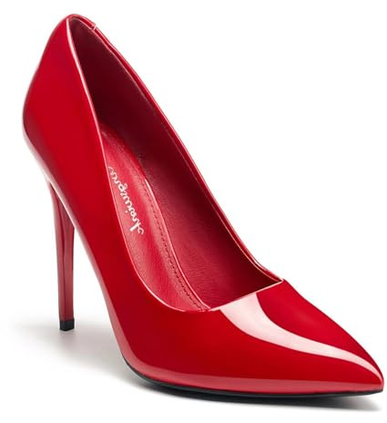 hingswink Décolleté da donna con tacco alto, 10,2 cm, punta chiusa, tacco a spillo per abito da donna, sexy, per matrimoni, Rosso brillante, 39.5 EU