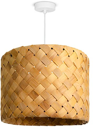 Paco Home LED Pendellampe Pendelleuchte Hängelleuchte Hängelampe für Wohnzimmer Schlafzimmer Esszimmer Schirm Papier E27, Farbe:Holz (Ø35cm), Leuchtenart___Farbe:Pendelleuchte - Weiß