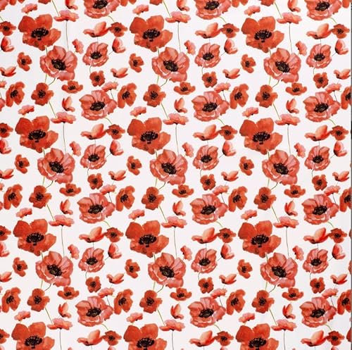 Stoff Meterware Baumwolle Popeline 0,5 m Mohnblumen Mohn Blumen rot weiß Kleiderstoff Dekostoff Blusenstoff Tischdeckenstoff Sommer Frühling neu