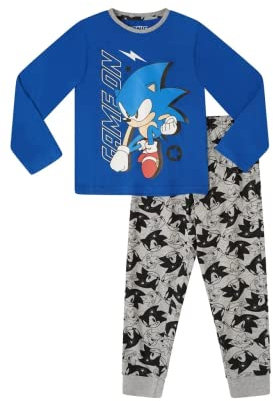 Boys Blue Pyjamas Kids Classic Sonic The Hedgehog Full Length Cotton Pyjamas | Long PJ Set