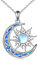 YAFEINI Sonne und Mond Kette Damen 925 Sterling Silber Blau Opal Keltischer Mond Anhänger Halskette Mondstein Sonne Schmuck Geschenk