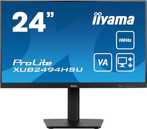 Iiyama Ecran 23,8 Noir VA Ultra Mince 16:9 1ms 1920x1080 100Hz 250 CD/m² 1xHDMI 1xDP USB HUB (2x2.0) Haut-parleurs VESA 100x100