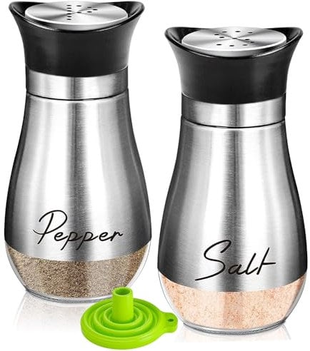 UDQYQ Stainless Steel Salt and Pepper Shakers Set with Glass Bottle, Spice Dispenser Kitchen Accessories for Home,Kitchen, Restaurant, Dining Table (Silver)
