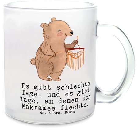 Mr. & Mrs. Panda Tasse Bär Makramee - Geschenk, Basteln mit, Teetasse, Becher, Große, Tee, Trinkglas
