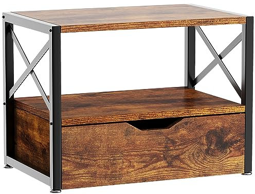 IBUYKE Supporto da scrivania a 2 ripiani, organizer da scrivania multiuso, in legno, con cassetto per cartelle, libri, fax, scanner, casa, ufficio, marrone rustico TLJ006H