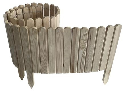 be4nature Flexibler Rollborder aus Holz 200 x 40 cm Beige Unimprägnierte Beeteinfassung aus Kiefernholz Inkl. Gummihammer Beetumrandung Gartenzaun Palisade Rollzaun Steckzaun
