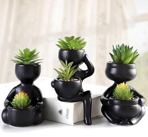 ODIWEN 3Pcs Plantes Succulentes Artificielles Plantes, Fausses Plantes Vertes Décoration, Fausse Plantes en Pot pour Décoration Bureau, Balcon, Salon, avec Pot Plante Artificielle Petite,Plante Faux