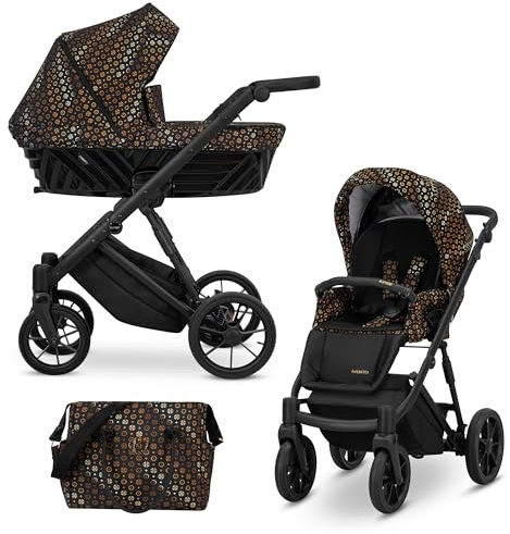 Kunert® IVENTO 2 in 1 Kinderwagen Kombikinderwagen komplettset I incl. Babywanne & Buggy Sportsitz mit Wickeltasche/Regenschutz +Fußsack I IVE 02 BLACK STYLE/BLACK FRAME